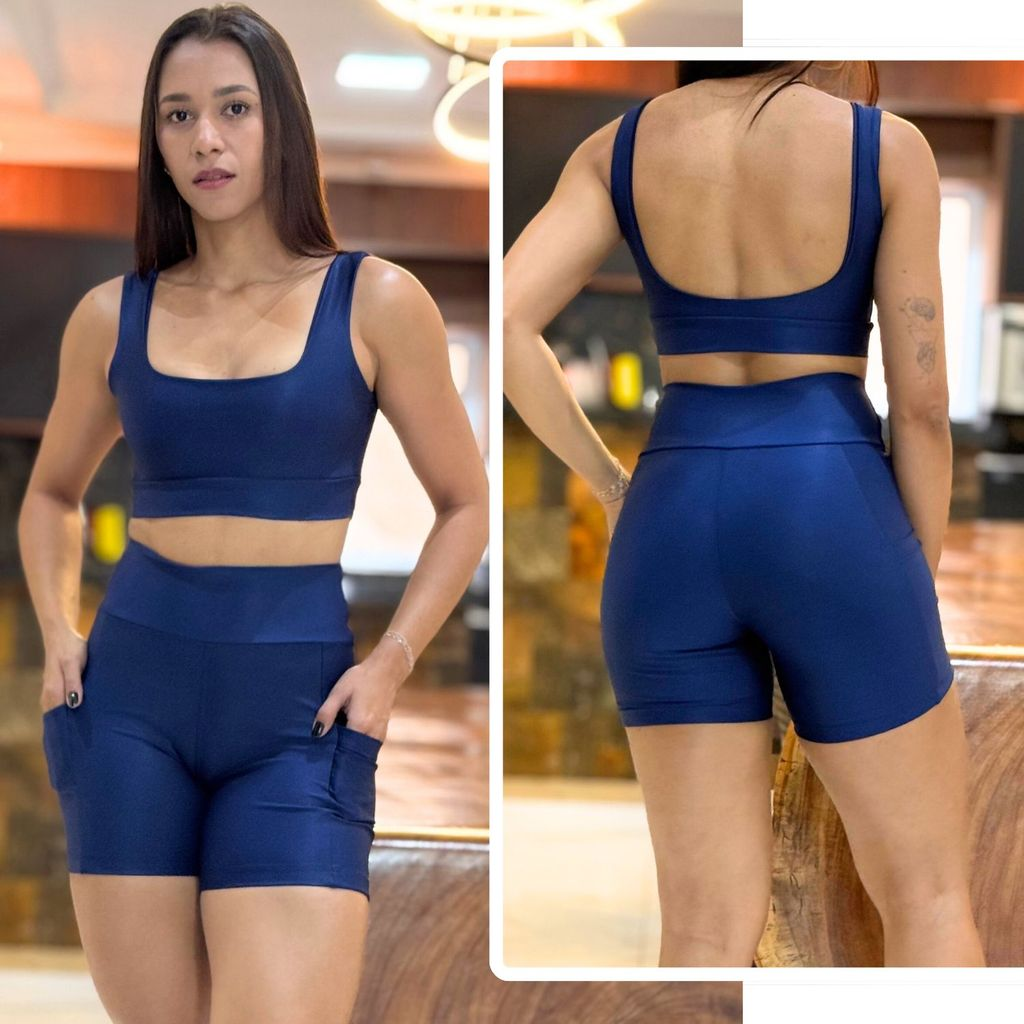 Conjunto de Academia Feminino Short com Bolso Zero Transparência e Cintura Alta + Top com Forro Duplo